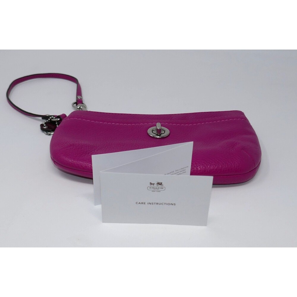 Coach Park Bright Magenta Pebbled Leather Medium Turn Lock Wristlet F49472 - Picture 13 of 13